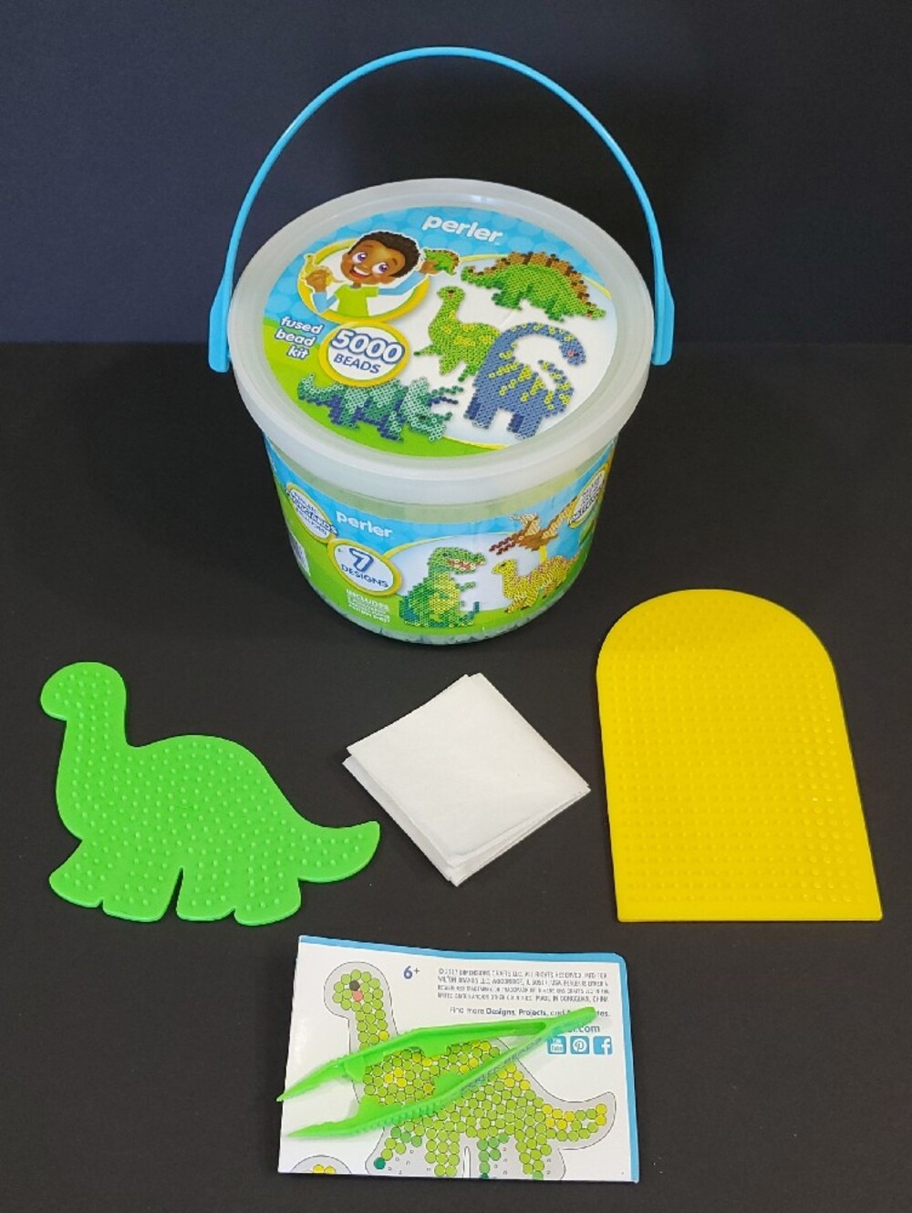 Dinosaur Glow In The Dark Perler Beads Craft Bucket & Pegboards